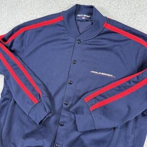 Ralph Lauren POLO SPORT Track Jacket‎ Button Up Blue Red Stripe Mens Size Large